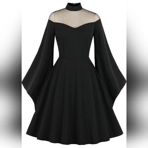 Top Mesh Midi Dress Long Sleeve Gothic Cocktail Vintage Look Party Size XS/S